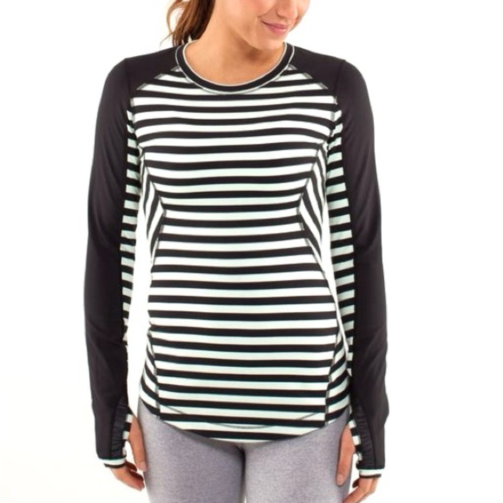(A13) Lululemon Run Reflect Long Sleeve Top Size 10 Sea Stripe Mint Moment Black